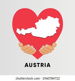 Austria Map in heart shape hold by hands vector illustration design