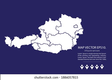 Austria map High Detailed on  blue background.