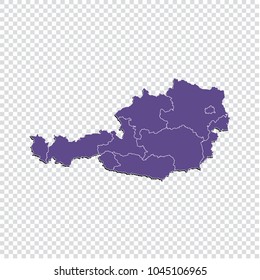 Austria map - High detailed purple map of Austria. Austria map isolated on transparent background.