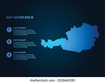 Austria map, infographic style , on dark background with Map World. Wire frame 3D mesh , map 3D,