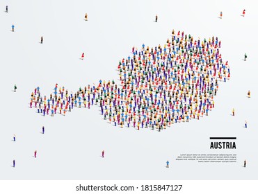 Austria Map. Large group of people form to create a shape of Austria Map. vector illustration.