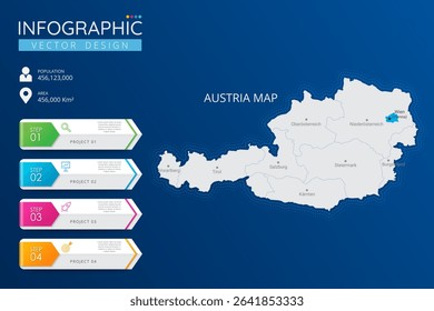 Austria map with location pointer marks. High detailed country map with division, cities and capital infographic template. Vector illustration EPS10