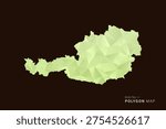 Austria Map - Low poly polygon map in soft light green gradient on dark brown background, modern minimal geometric style, clean abstract vector illustration design.