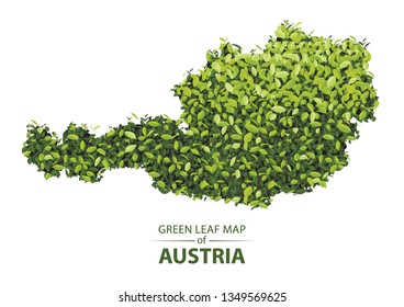 austria map made up of green leaf on white background vector illustration of a forest is conceptual of the global green environmental issues worldwide