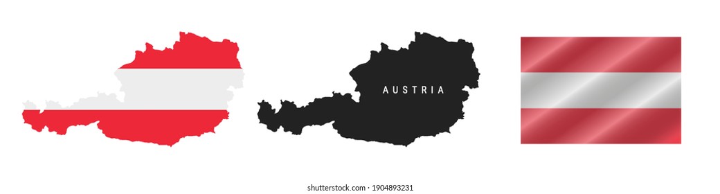 Austria. Map with masked flag. Detailed silhouette. Waving flag. Vector illustration isolated on white.