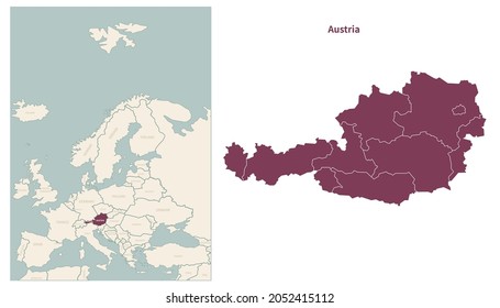 Austria map. map of Austria and neighboring countries. European countries border map.