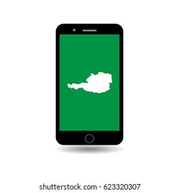 Austria Map On Mobile Phone Green Screen For Business, Education or Presentation