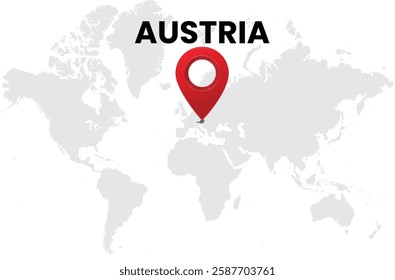 Austria map on transparent background. Austria map with country highlighted with location symbol. Vector illustration of Austria map with pin location.