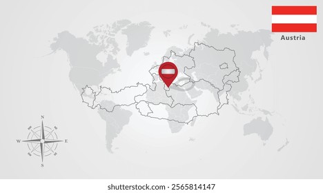 Austria map outline and Austria flag icon design, Template with the national flag and map 