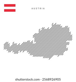 Austria map from pattern of black slanted parallel lines. Austrian map with gray diagonal lines. Silhouette of a country made of oblique hatching. Vector illustration isolated on white.