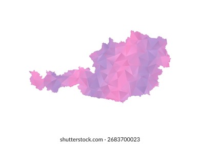 Mapa da Áustria - Ilustração do vetor estilo polígono em gradiente rosa e roxo, baixo projeto geométrico poly, isolado no fundo branco para infográficos e educação.