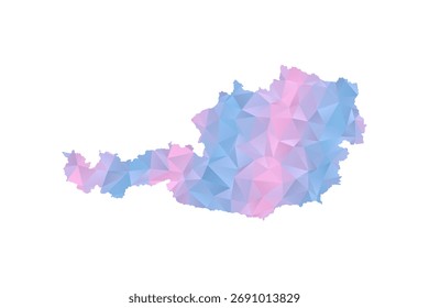 Mapa da Áustria - Ilustração vetorial em estilo polígono em azul pastel e rosa gradiente, baixo projeto geométrico poly, isolado no fundo branco para infográficos e educação.