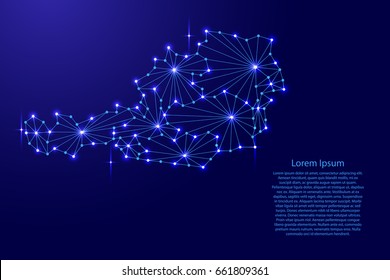 Austria map of polygonal mosaic lines, rays and space stars of vector illustration.