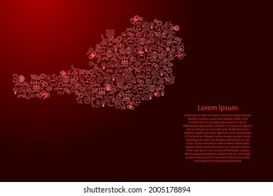 Österreich kartographiert aus roten und leuchtenden Sternen Symbole Muster Set von SEO Analyse Konzept oder Entwicklung, Business. Vektorgrafik.