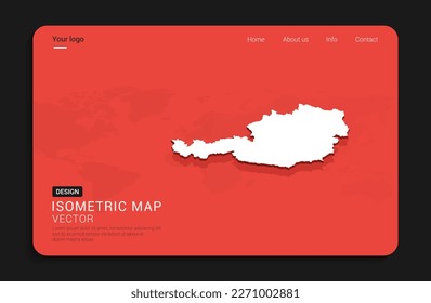 Austria map red isolated on dark background with 3d world map isometric vector illustration.