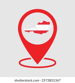 Austria map with a red location pin icon, featuring the map of Austria in an isolated design. Perfect for business, travel, and location-based projects