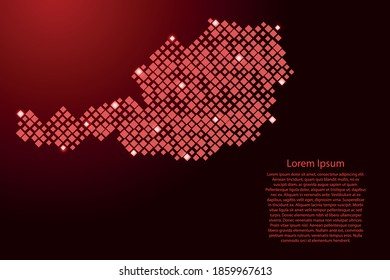 Austria map from red pattern rhombuses of different sizes and glowing space stars grid. Vector illustration.