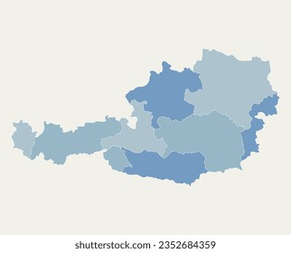 Austria map region light blue. Austria map with blue color. Flag of Austria