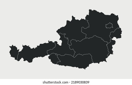Austria map with regions isolated on white background. Outline Map of Austria. Vector illustration