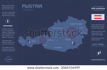 Austria map, separate regions with names, infographics blue flat design vector