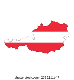 Austria map silhouette with flag isolated on white background