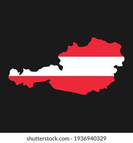 Österreich Karte Silhouette mit Flagge auf schwarzem Hintergrund