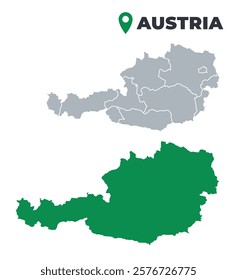 Austria map simple flat outline vector set