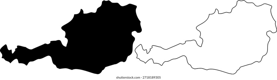 Austria Map. Austria Simplified Map Icons Black Silhouette and Thin Line, Editable Stroke.
