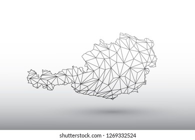 Austria map vector of black color geometric connected lines using triangles on light background illustration meaning strong network