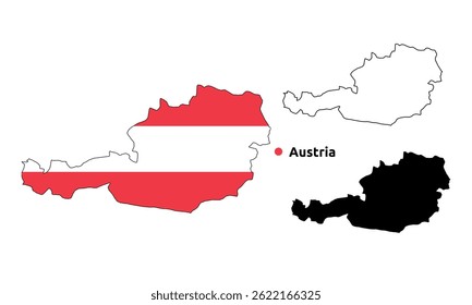 Austria Map Vector - Country Outline, Flag Inside Map, Blank and Silhouette Version