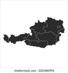 Austria map vector, dark color.isolated on transparent background. 