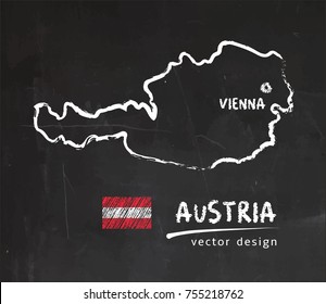 Austria map, vector drawing on blackboard