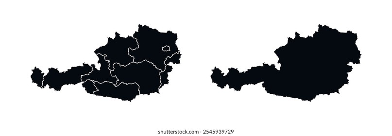 Ícone de vetor do Mapa da Áustria. Mapa da Silhueta Negra da Áustria.