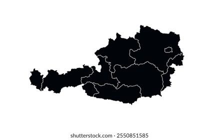 Ícone de vetor do Mapa da Áustria. Mapa da Silhueta Negra da Áustria.