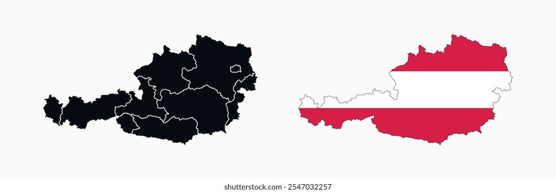 Ícone de vetor do Mapa da Áustria. Mapa da Áustria em cores Bandeira.