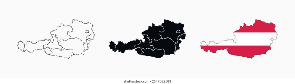 Ícone de vetor do Mapa da Áustria. Mapa de Áustria vários estilos.