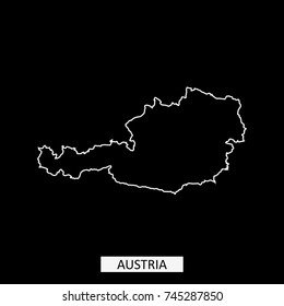 Austria map vector outline illustration in black background