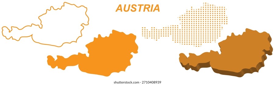 Áustria Mapa Vetor Set, Europeu Contorno Silhueta Pontilhada 3D Formas Sólidas, Áustria País Infográfico Modelo, Editável EPS Áustria Geografia