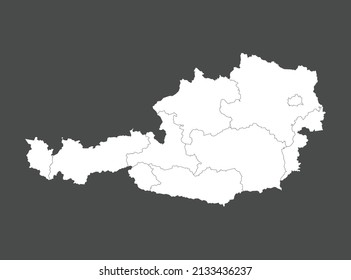 Austria map vector, white color, Isolated on gray background