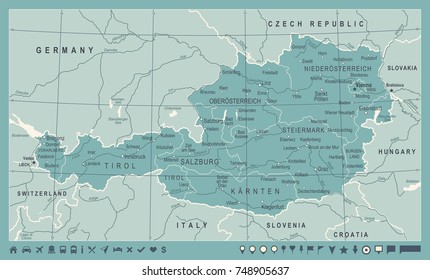 Austria Map - Vintage Detailed Vector Illustration