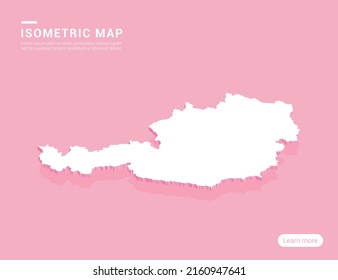 Austria map white on pink background with 3d isometric vector illustration.