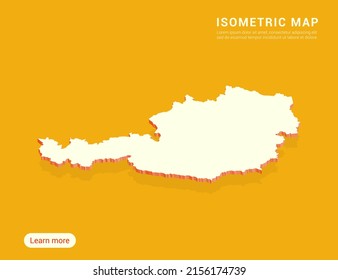 Austria map white on yellow background with 3d isometric vector illustration.