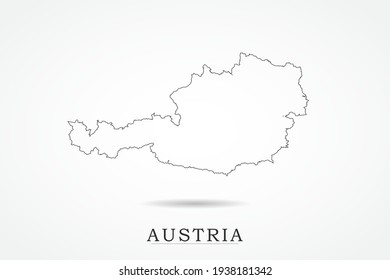 Austria Map- World Map International vector template with thin black outline or outline graphic sketch style and black color isolated on white background - Vector illustration eps 10