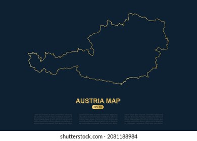 Mapa de Austria - Mapa Mundial Plantilla vectorial internacional con el estilo de dibujo gráfico de esquema de oro fino aislado en fondo oscuro para diseño de tarjeta, afiche, cartel - Ilustración vectorial eps 10