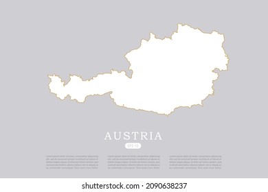 Mapa de Austria - Mapa Mundial Modelo vectorial internacional con color blanco y diseño gráfico de contorno de oro fino aislado en fondo gris para el diseño - Ilustración vectorial eps 10