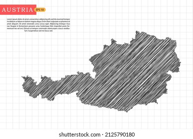 Austria Map - World Map International vector template with black outline graphic sketch and old school style isolated on white grid background - Vector illustration eps 10