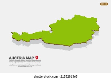 Austria Map - World map International vector template with isometric style including shadow, green and brown color isolated on white background for design - Vector illustration eps 10