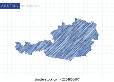 Austria Map - World Map International vector template with blue outline graphic and pen drawing sketch style isolated on white grid background for design, website - Vector illustration eps 10