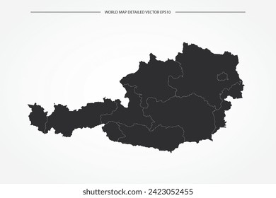 Mapa de Austria - Mapa Mundial Modelo vectorial internacional con Alto detalle con color de contorno en blanco y negro aislado en fondo blanco - Ilustración vectorial eps 10