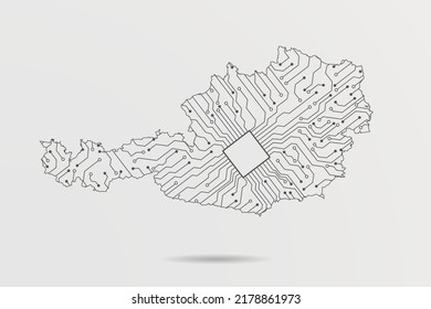 Austria Map - World map vector template with Abstract futuristic circuit board Illustration or High-tech technology mash line and point scales on white background - Vector illustration ep 10